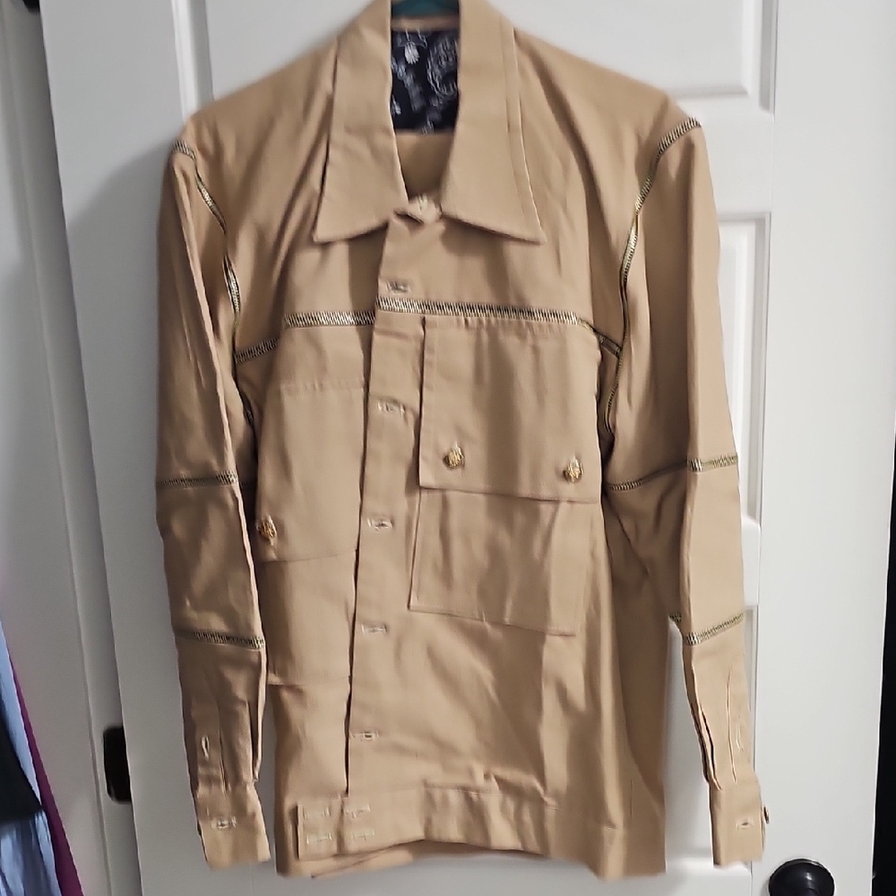 McSteve Men's Beige Shirt Jacket with Button Accents / PANTS ...Suit